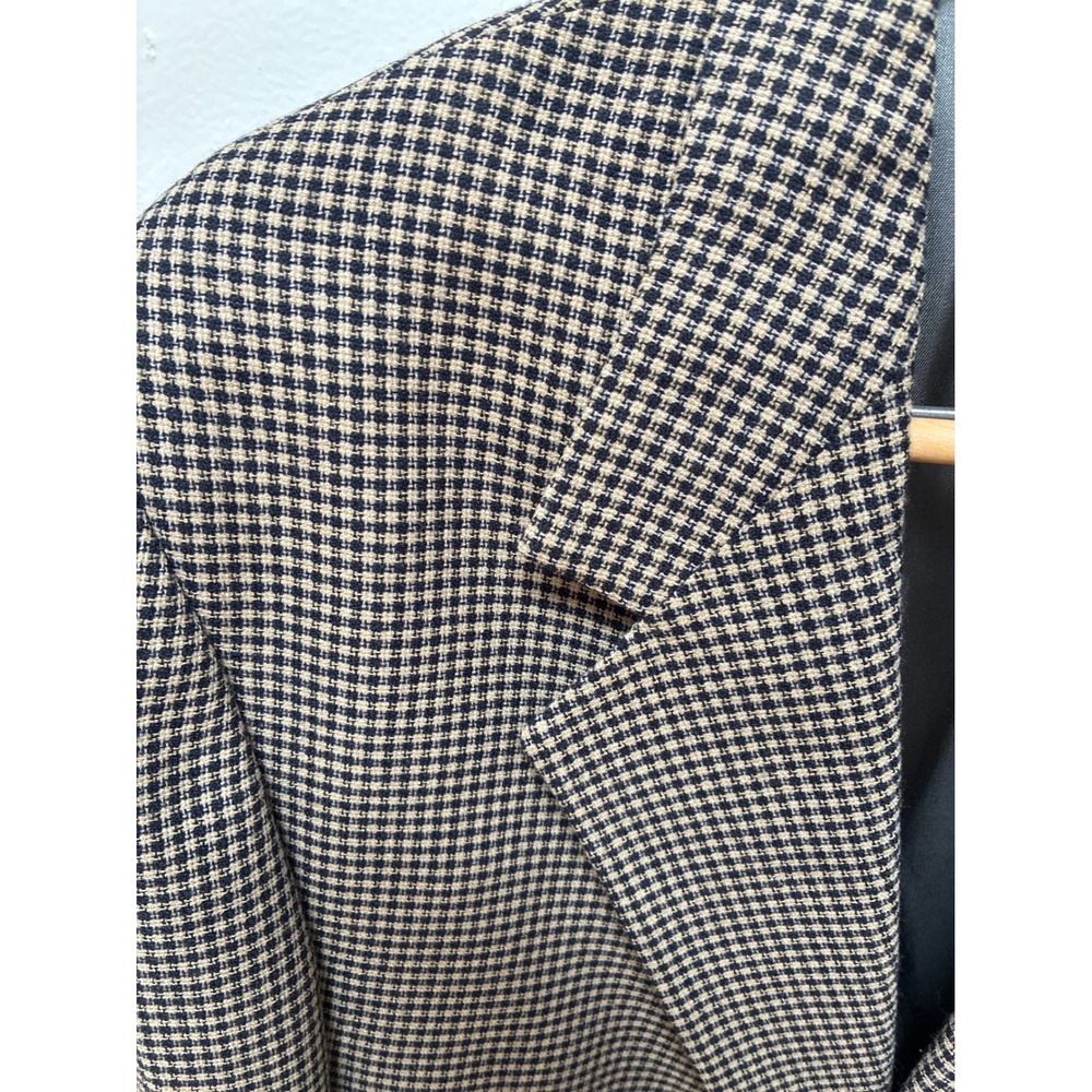 Hardwick Clothes Mens 46R Blazer Sport Coat Tan Navy Houndstooth USA Tailored - Picture 2 of 8